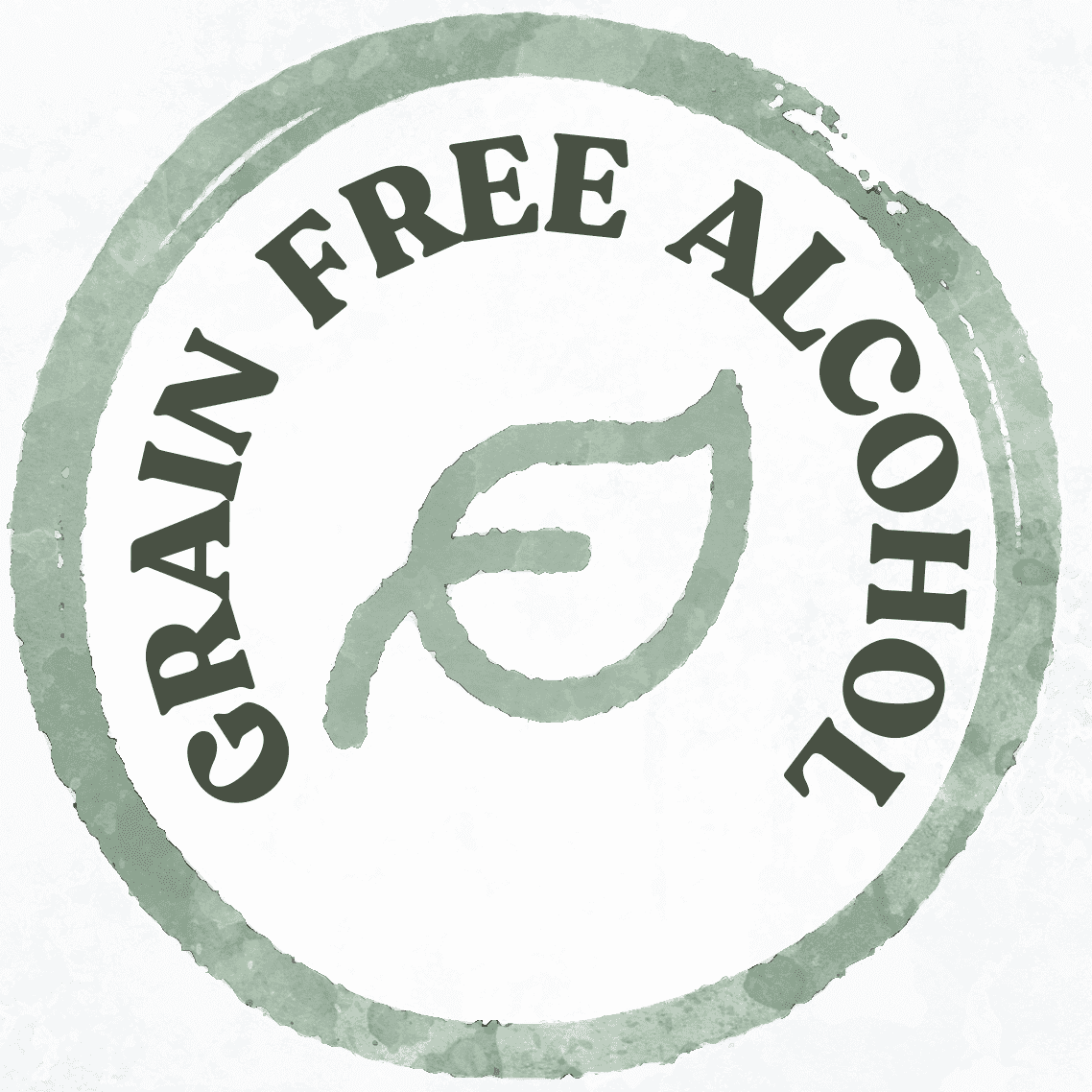 Earthley Grain Free Alcohol circular sage green badge stamp with leaf icon in center