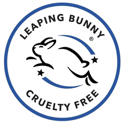 Leaping Bunny cruelty-free certification logo with jumping rabbit silhouette in circular blue border