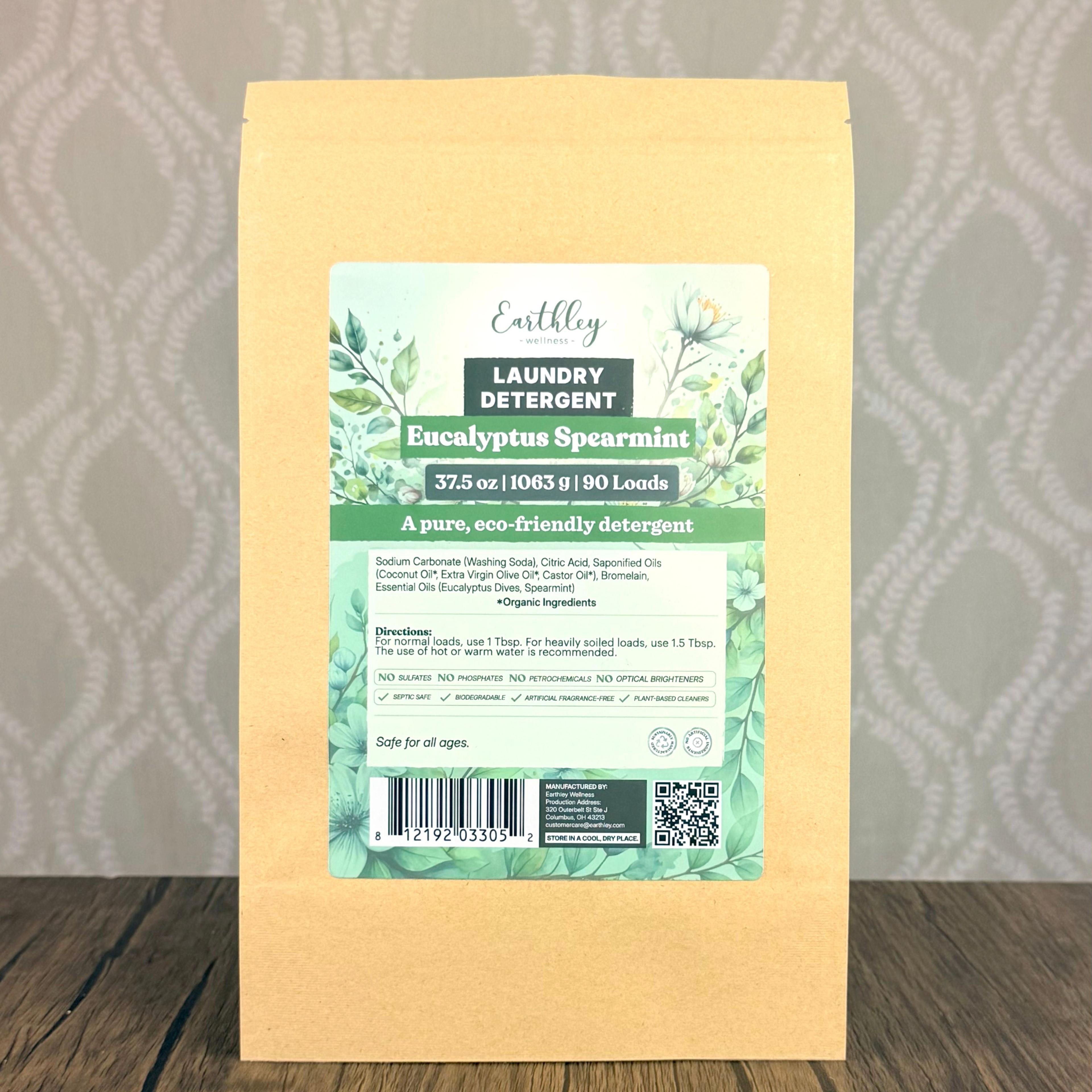 Earthley Wellness Eucalyptus Spearmint Laundry Detergent, 37.5 oz, 90 loads, kraft bag