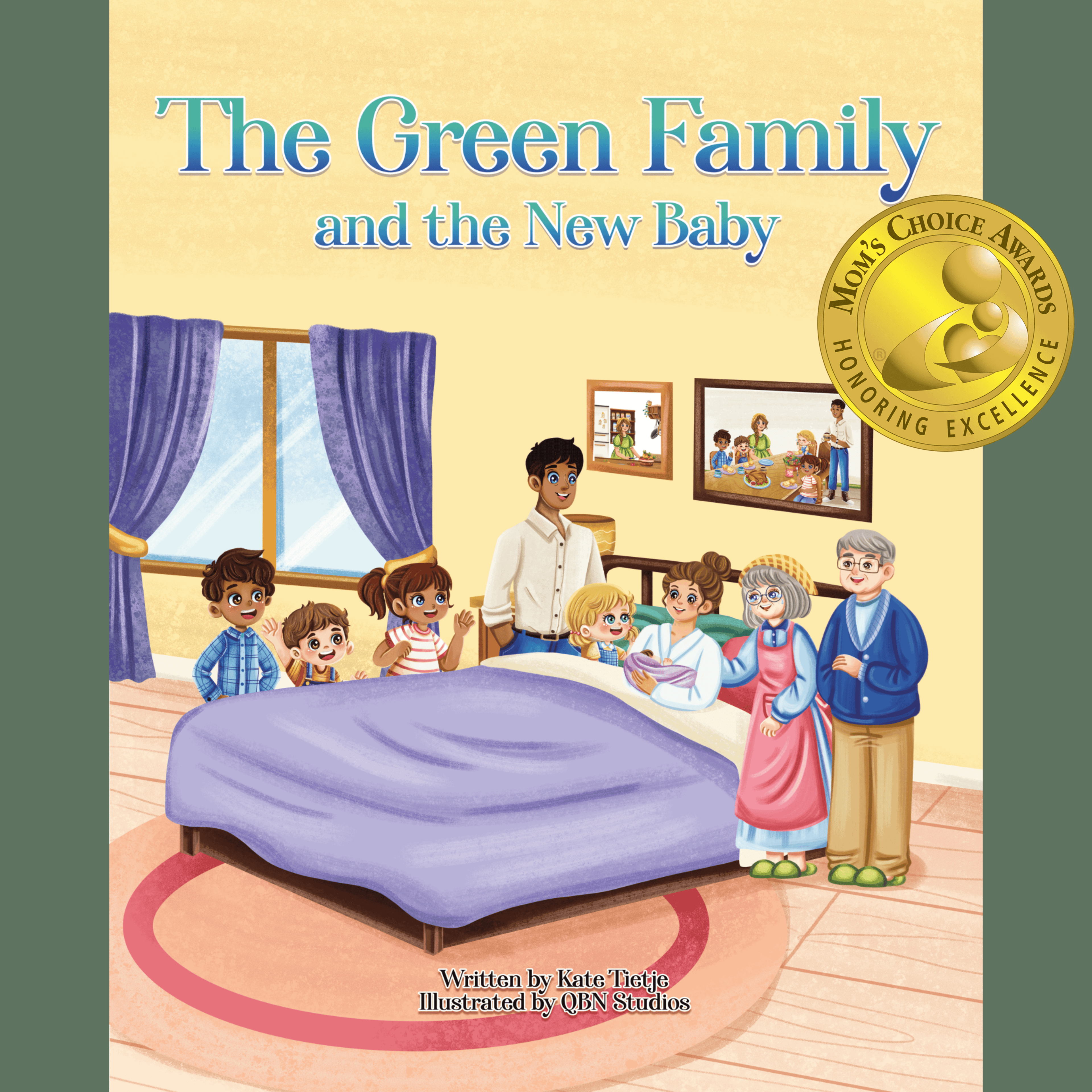 The Green Family Welcomes a New Baby childrens book cover with award seal