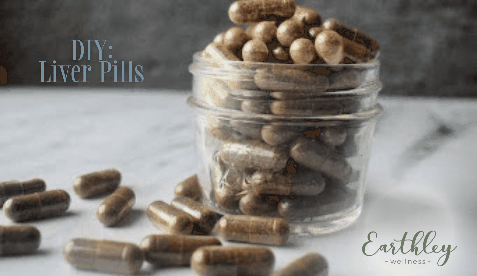 Liver Support Pills blog header showing brown supplement capsules spilling from bottle with liver health information